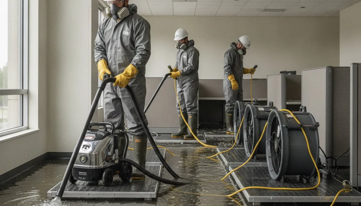 Burst pipe cleanup crew restoring water-damaged home in Simi Valley, CA
