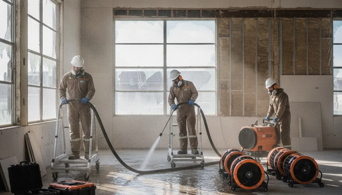 Water damage restoration team serving Simi Valley, CA with emergency repair equipment