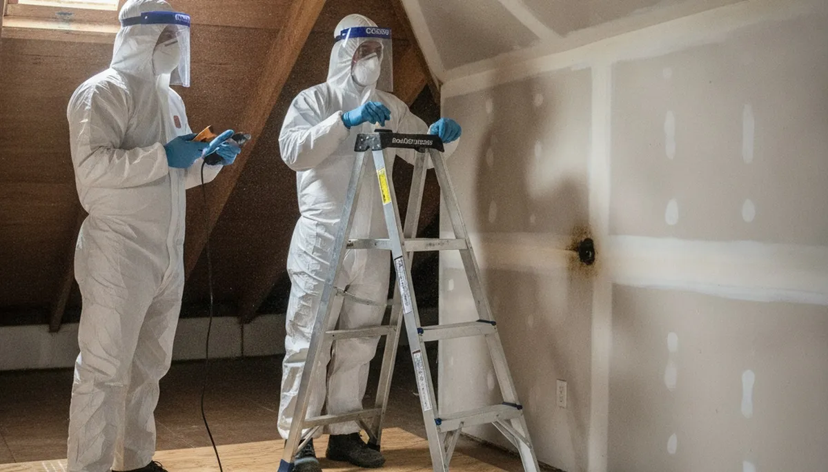Mold inspection technician checking hidden moisture in a Simi Valley, CA home for water damage