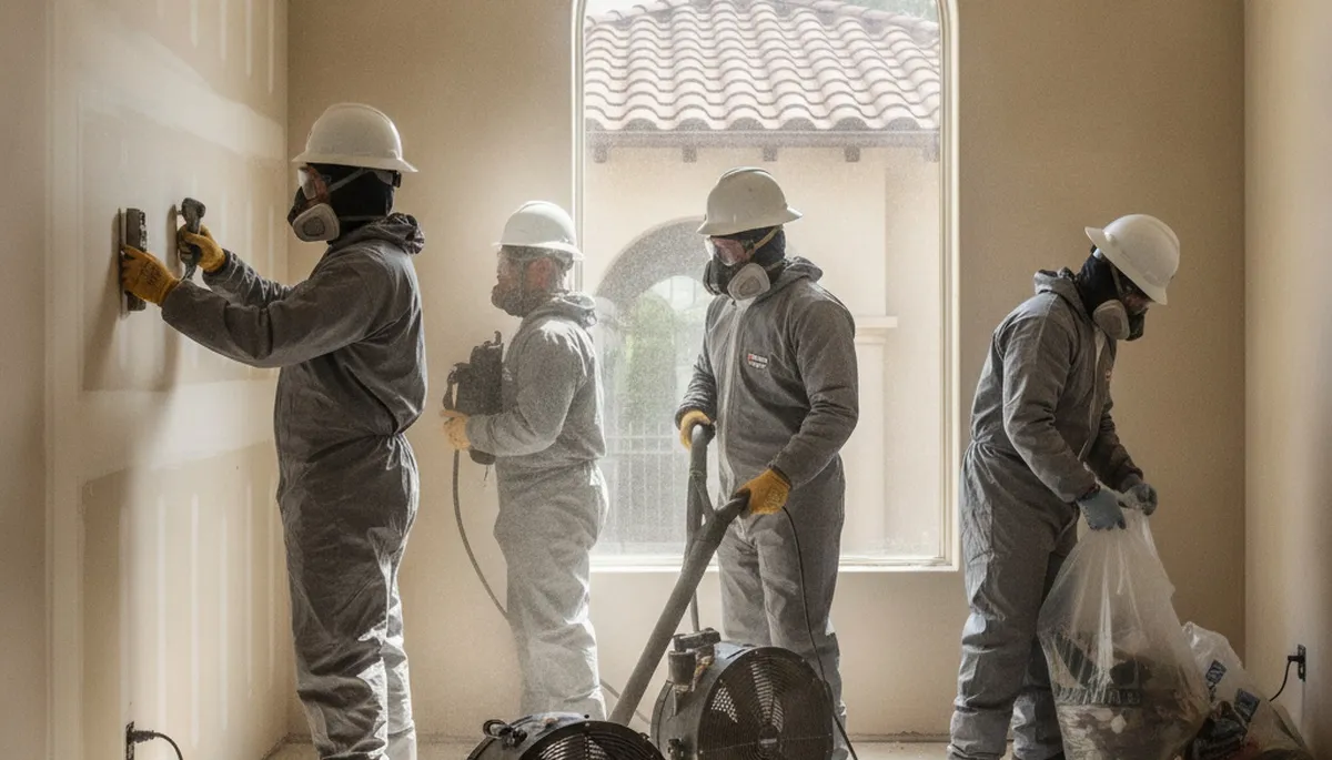 Water damage restoration team in Simi Valley, CA inspecting flood damage and cleanup area