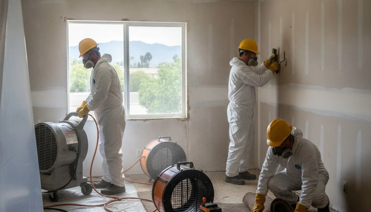Water damage restoration team serving Simi Valley, CA, with professional cleanup equipment