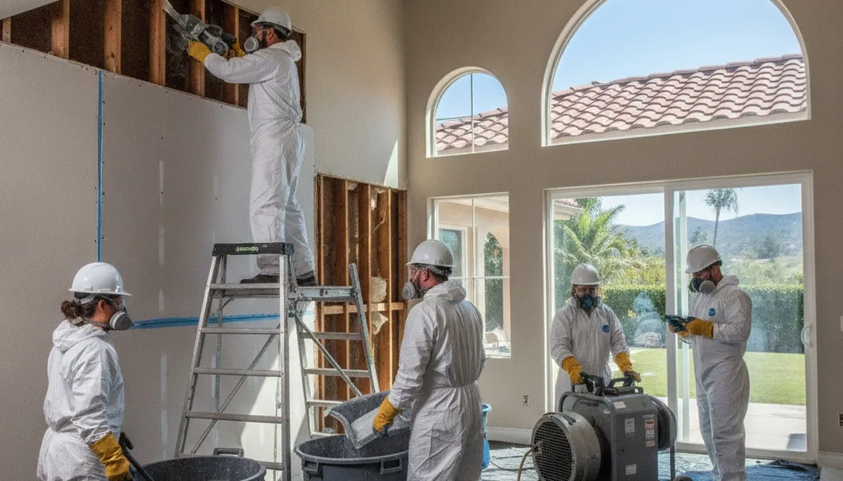 Water damage restoration team in Simi Valley, CA inspecting and repairing flood damage