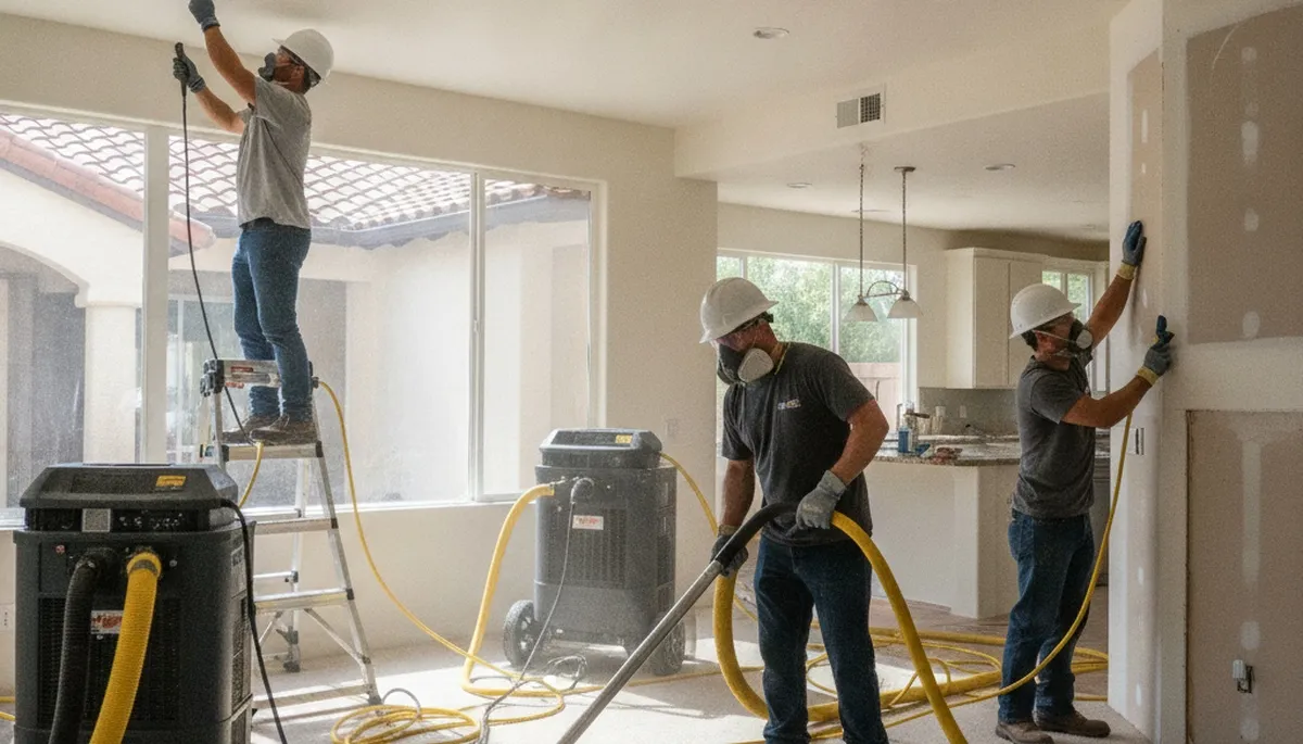 Water damage restoration crew serving Simi Valley, CA with emergency cleanup and drying services