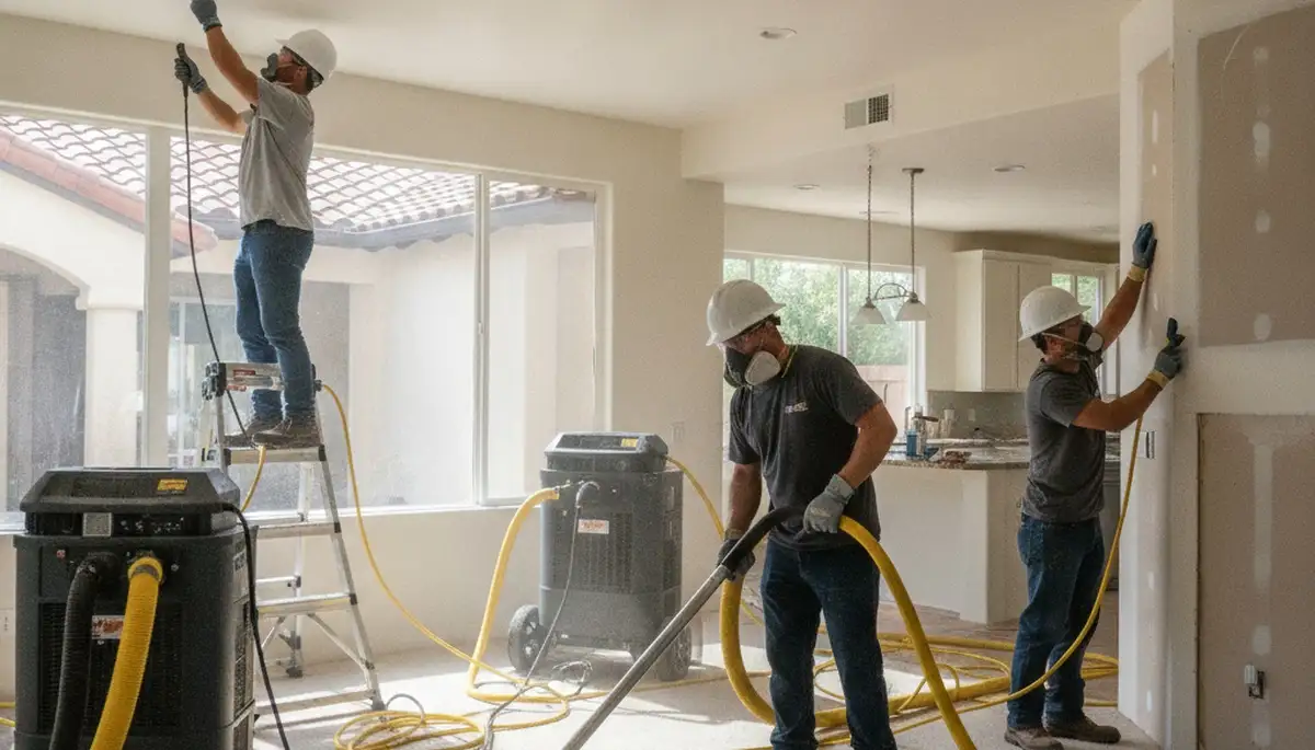 Water damage restoration crew serving Simi Valley, CA with emergency cleanup and drying services
