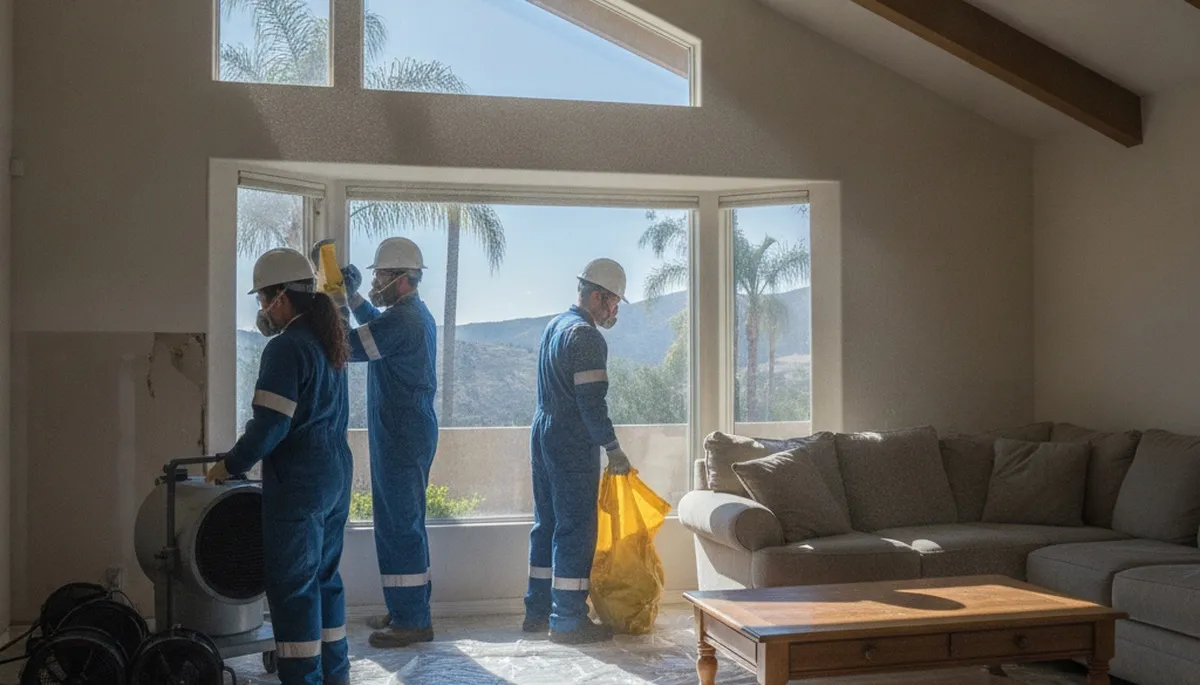 Water damage restoration team in Simi Valley, CA handling cleanup and drying equipment