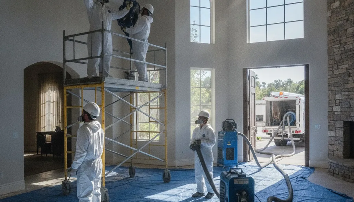 Water damage restoration team serving Simi Valley, CA, with professional cleanup and drying equipment