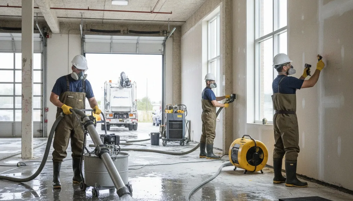 Water damage restoration crew in Simi Valley, CA responding to home flooding and moisture damage