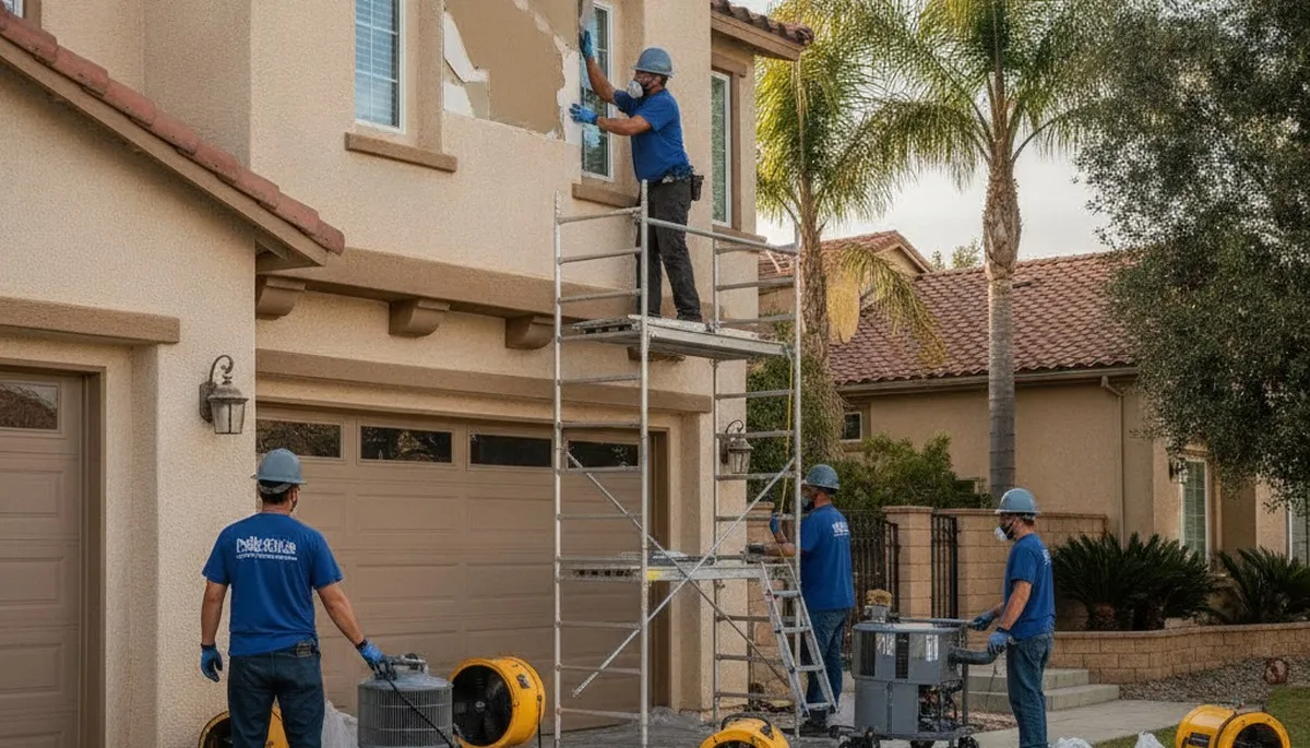 Water damage restoration team in Simi Valley, CA inspecting property for water damage cleanup