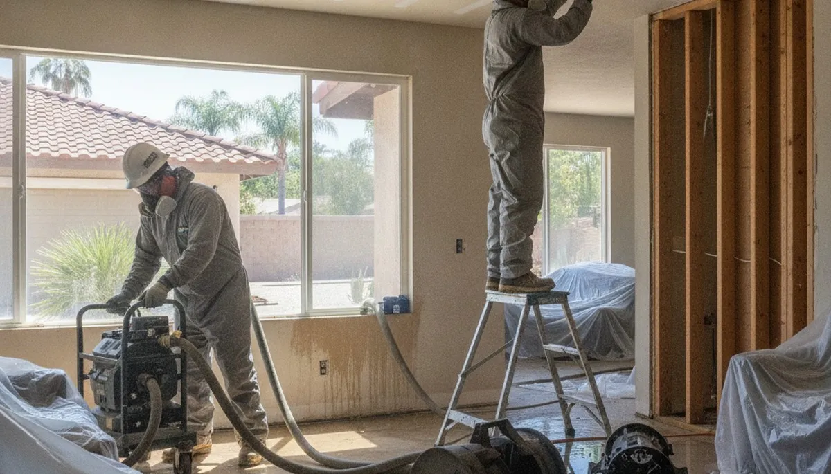Water damage restoration team in Simi Valley, CA inspecting water damage and cleanup work